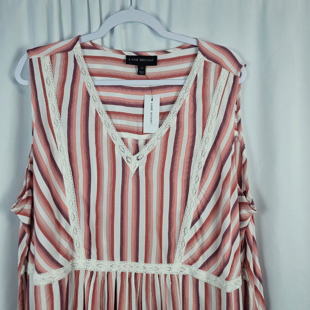 Lane Bryant Sleeveless Blouse Women's Size 20 Pink Ivory Stripe NEW - Picture 2 of 16